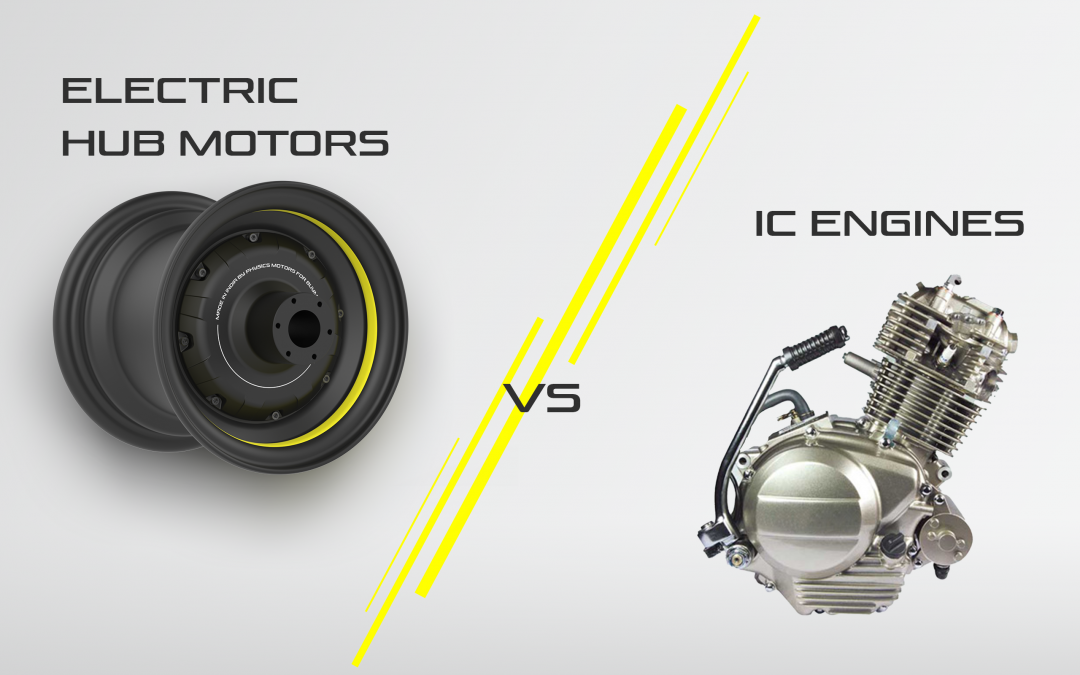 This is an image of EV hub motor versus IC engine